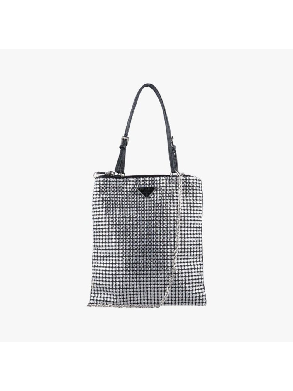 Prada Rosa Satin Crystal Mini Tote Bag Silver Rhinestone